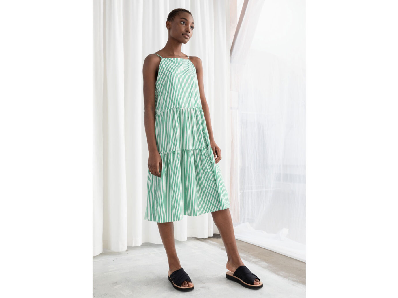 & Other Stories Gathered Pleated Midi Dress
