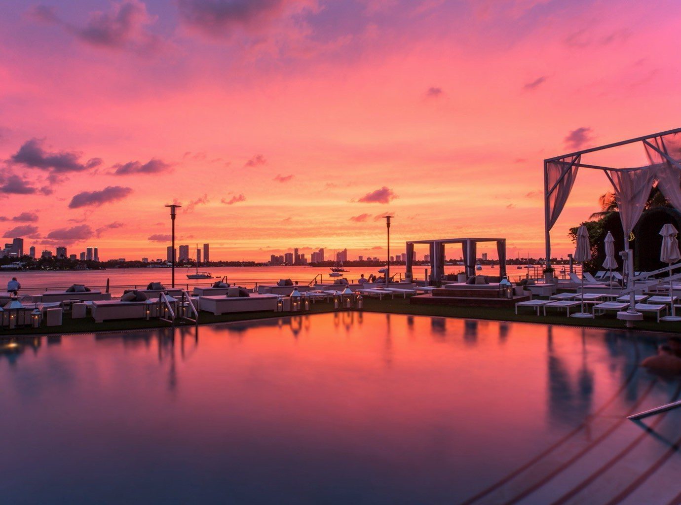 Jetsetter Guides sky water outdoor Boat scene reflection Sunset sunrise dawn afterglow dusk evening horizon morning River cityscape docked dock Sea skyline bridge waterway Harbor marina pier long clouds several