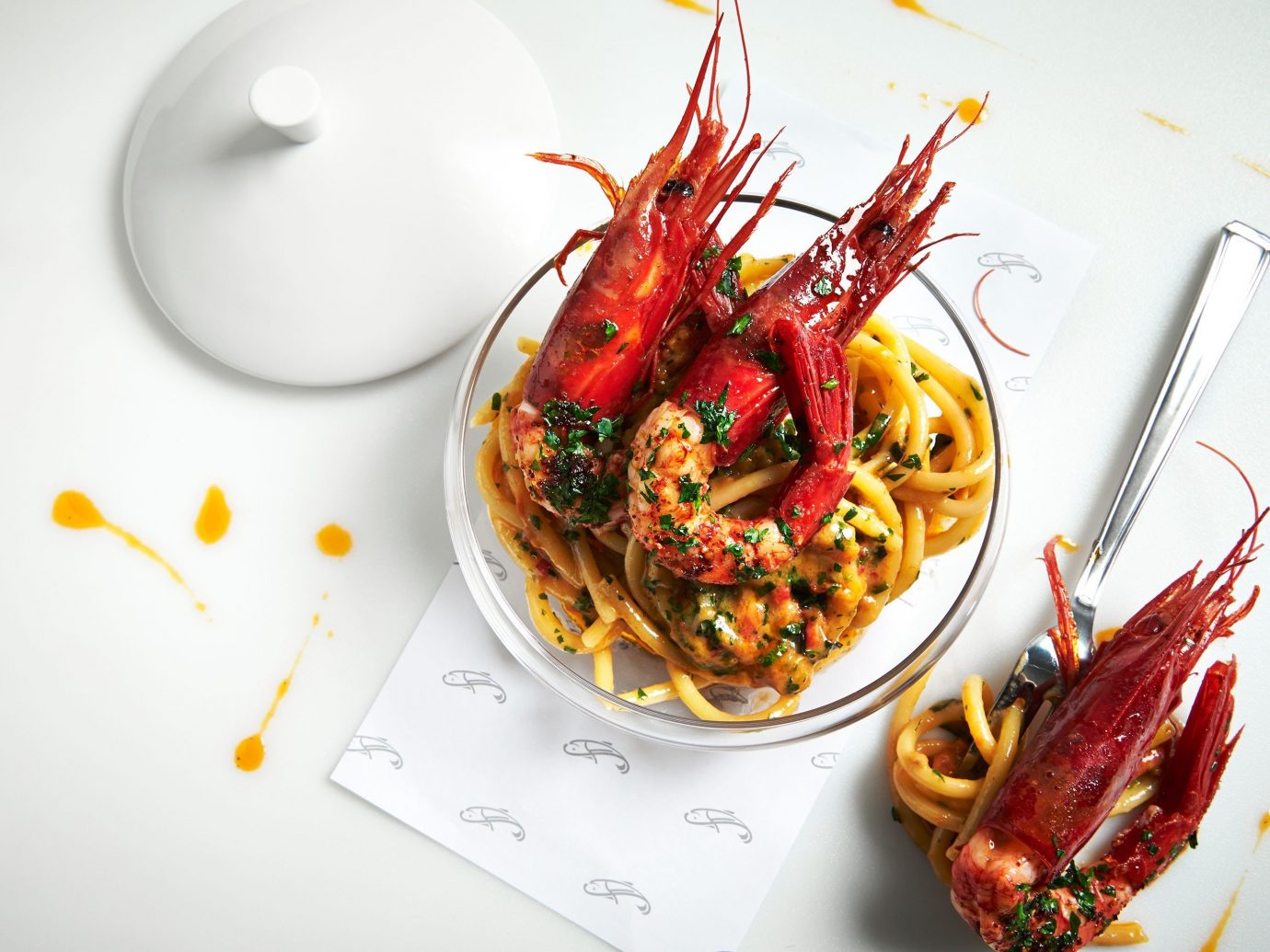 Food + Drink food plate dish cuisine meal produce spaghetti vegetable sense Seafood italian food european food crayfish arranged piece de resistance