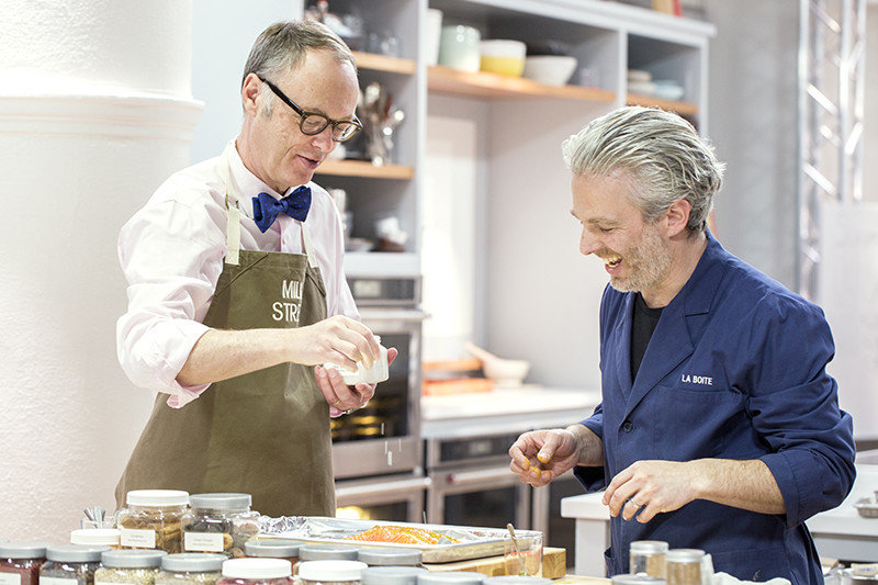 Two men cooking at Christopher Kimball’s Milk Street.