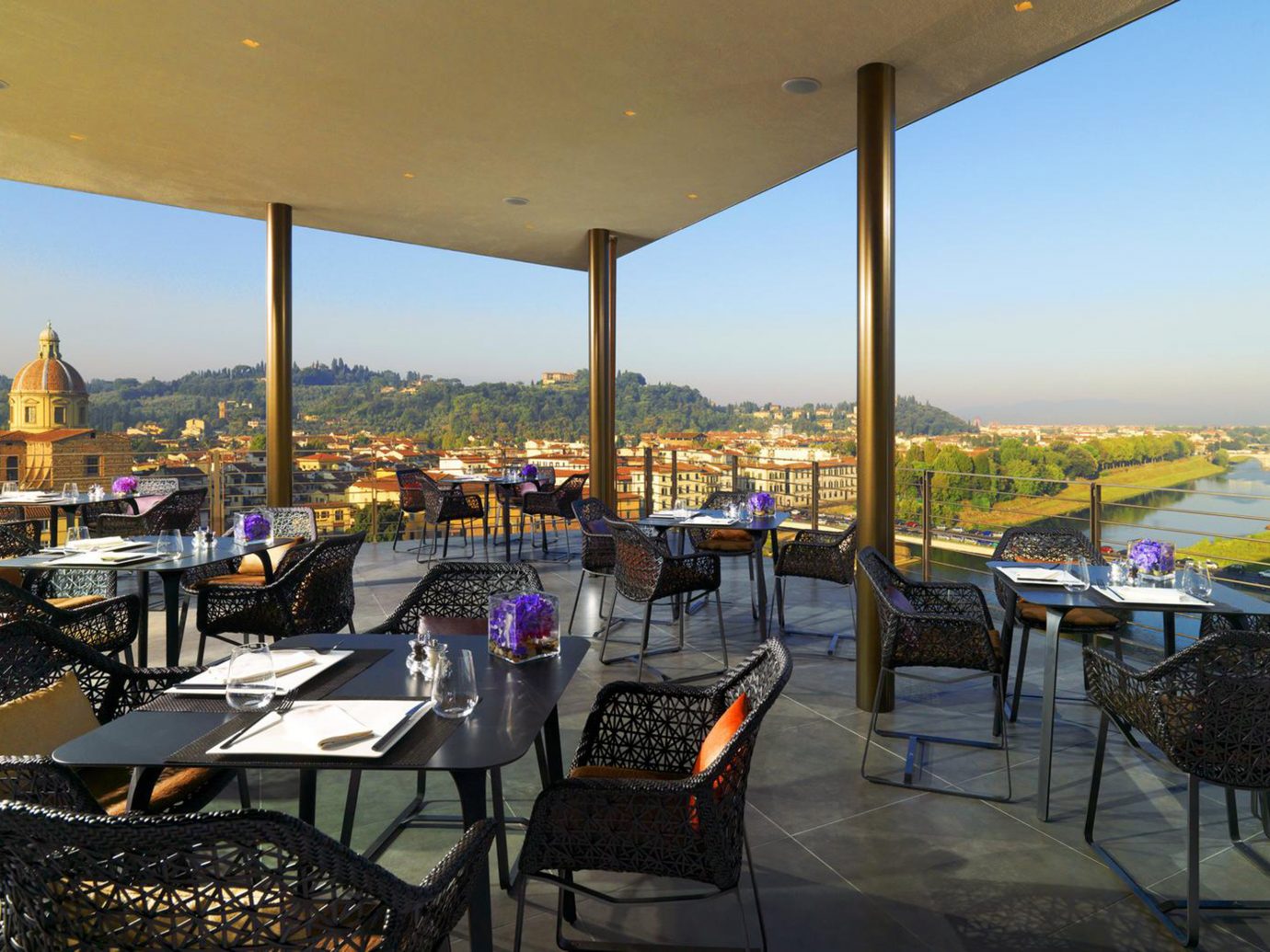 Deck Dining Florence Hotels Italy sky chair outdoor restaurant vacation estate Resort overlooking set several day
