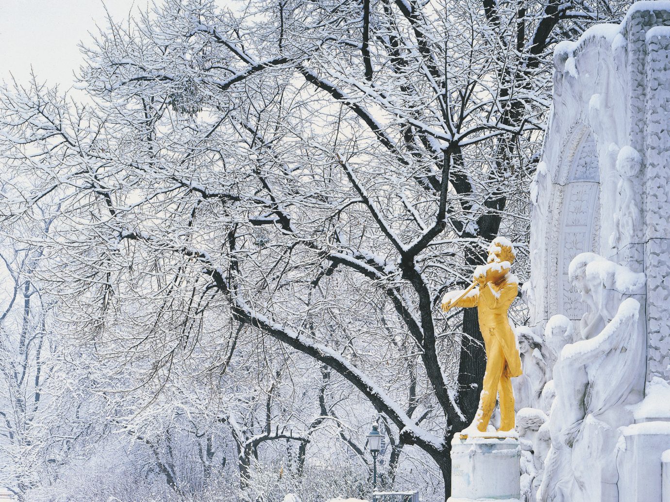 europe Outdoors park quaint snow statue trees Trip Ideas Winter tree outdoor weather freezing season ice branch frost winter storm spring blizzard flower