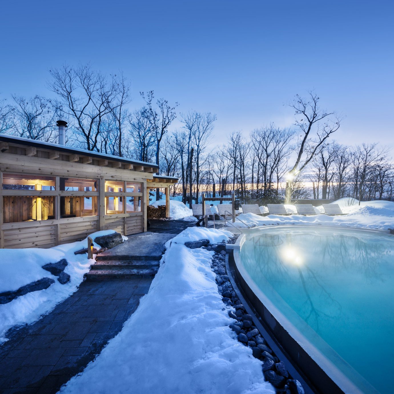 Health + Wellness Hotels Spa Retreats Trip Ideas snow outdoor sky tree Winter weather season covered freezing Nature morning landscape ice reflection