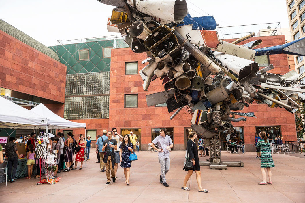 activities art Arts + Culture attraction Buildings City Courtyard exhibit Exterior foyer industrial Museums Offbeat people sculpture stand building ground outdoor vehicle aircraft air force aviation military