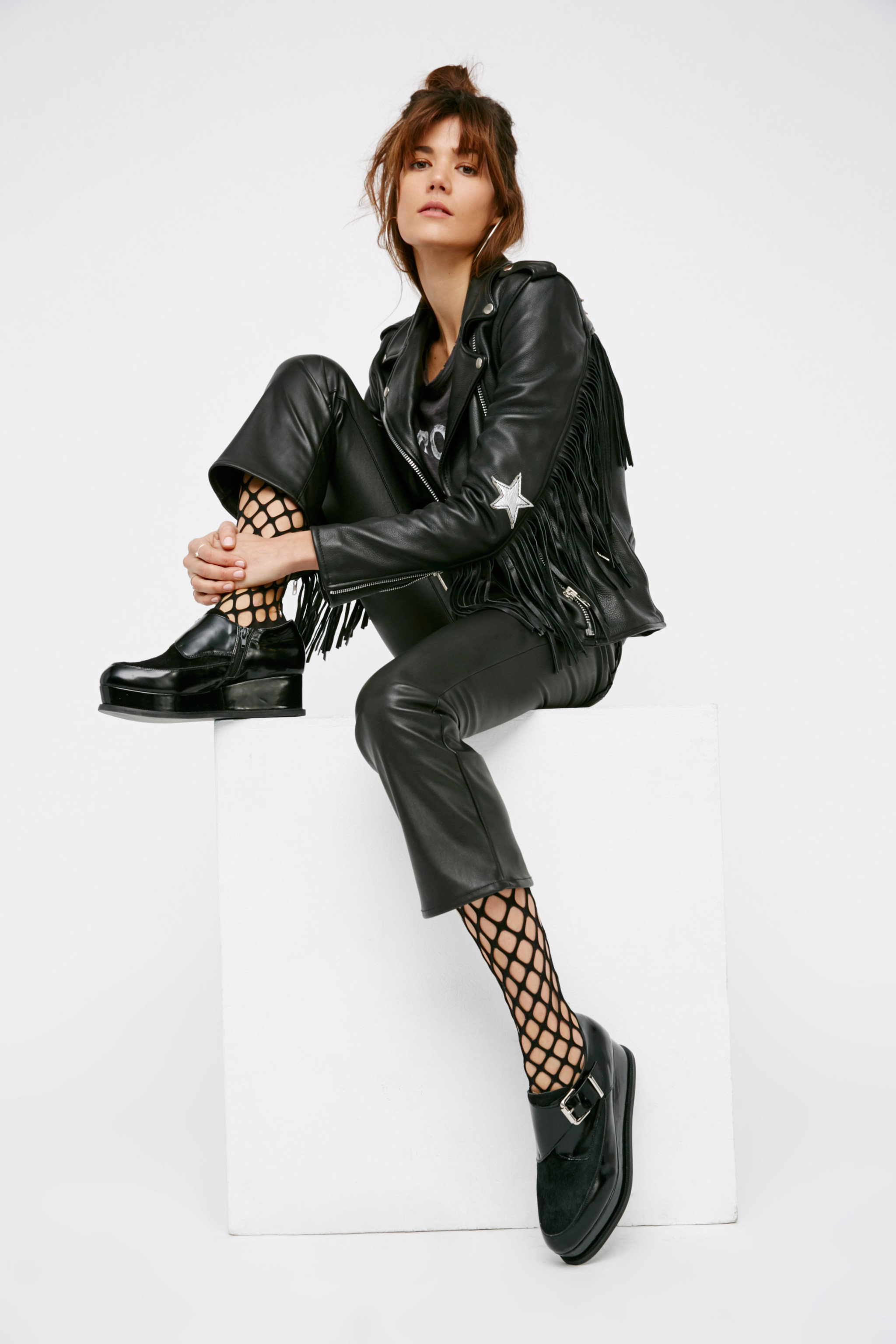 Style + Design person black clothing leather footwear sleeve jacket photo shoot fashion spring textile outerwear model leather jacket leg air trousers material collar formal wear
