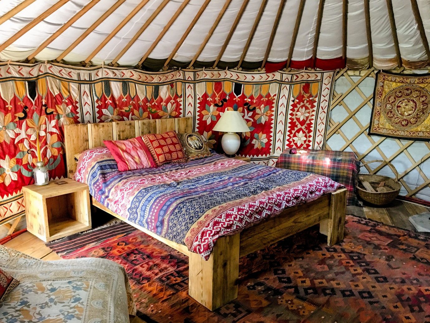 Glamping Outdoors + Adventure Trip Ideas indoor room textile bed interior design bed sheet furniture bed frame Bedroom bedding linens colorful