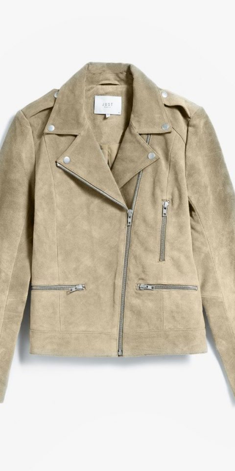 Style + Design clothing person jacket suit leather textile outerwear denim sleeve leather jacket coat pocket material beige