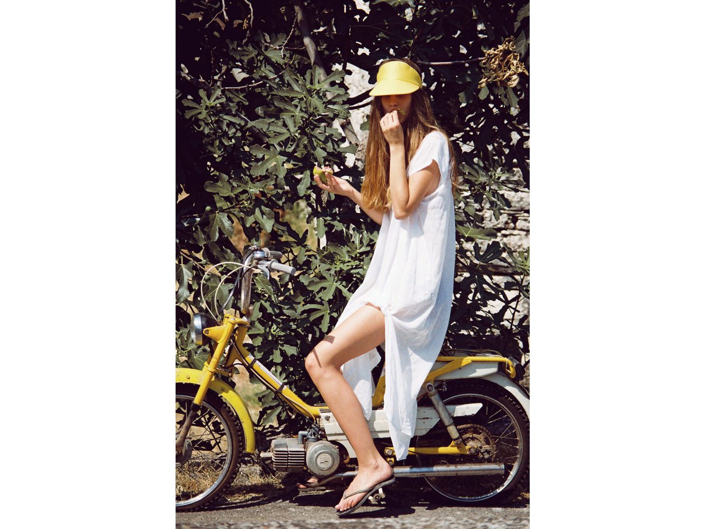 Style + Design Travel Shop person yellow outdoor fashion model shoe headgear vehicle summer posing bicycle