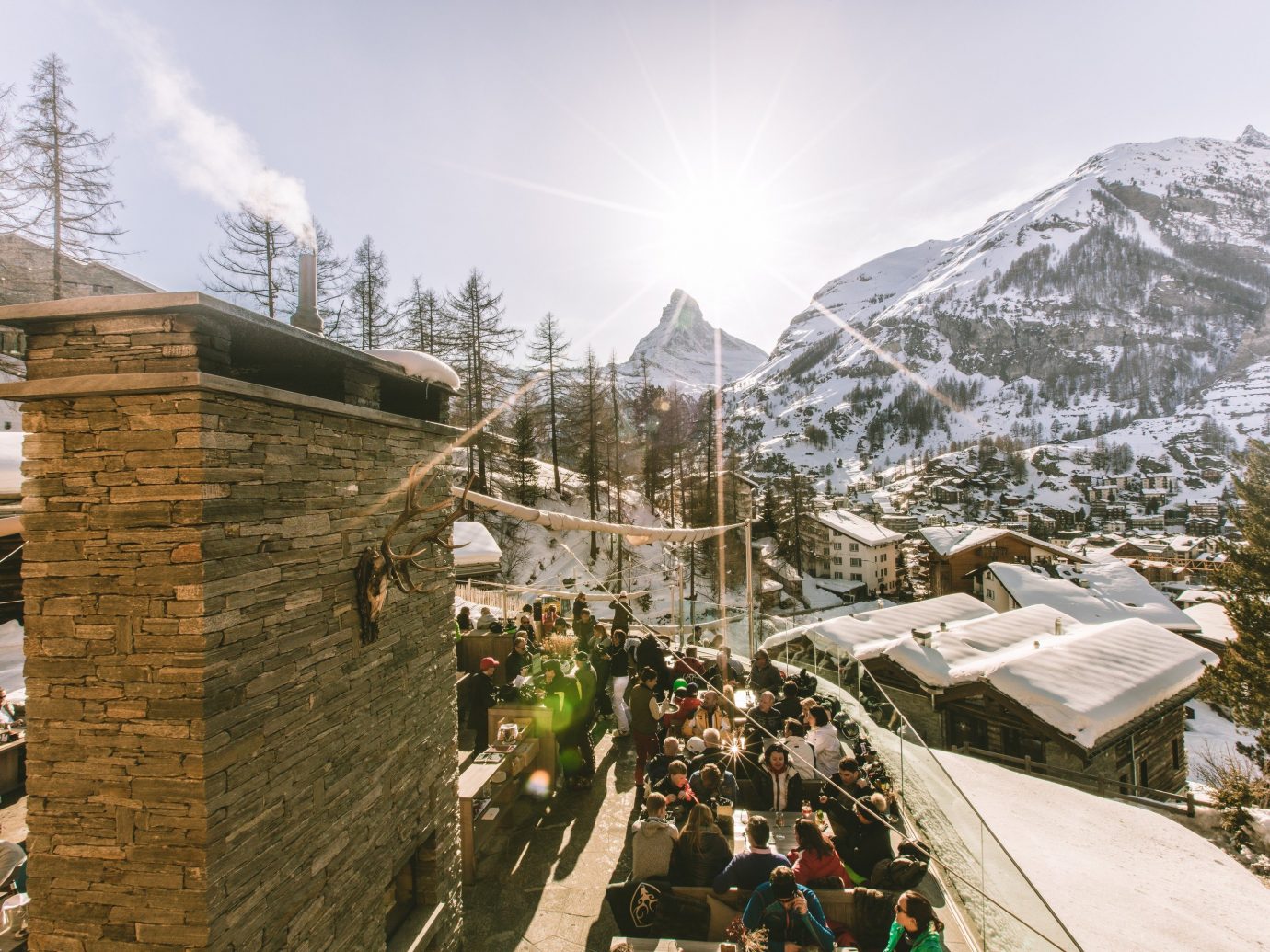 Food + Drink Mountains + Skiing sky outdoor snow geological phenomenon mountain range mountain tourism Resort alps house