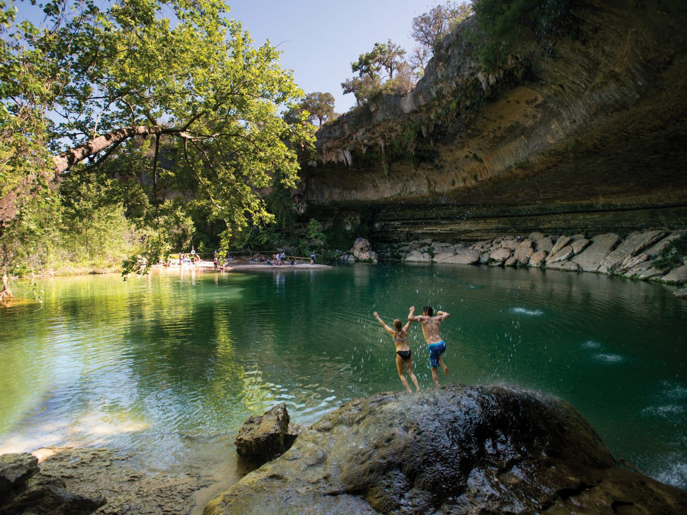 People jumping into a springs in Austin, TX