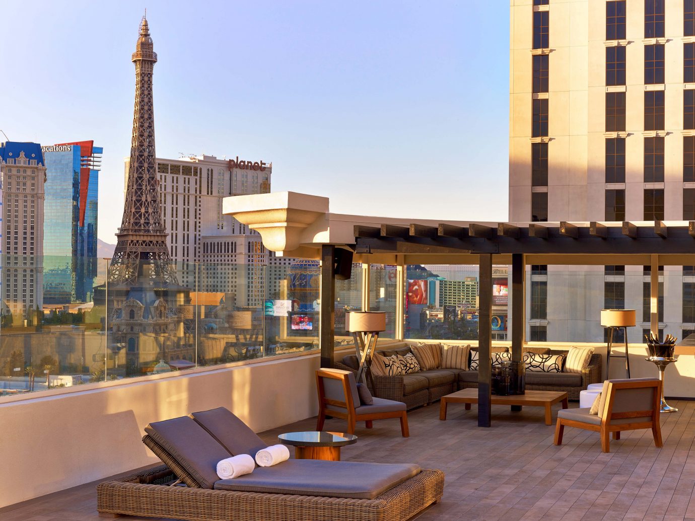 Large balcony at The Nobu Villa suite at the Nobu Hotel in Las Vegas
