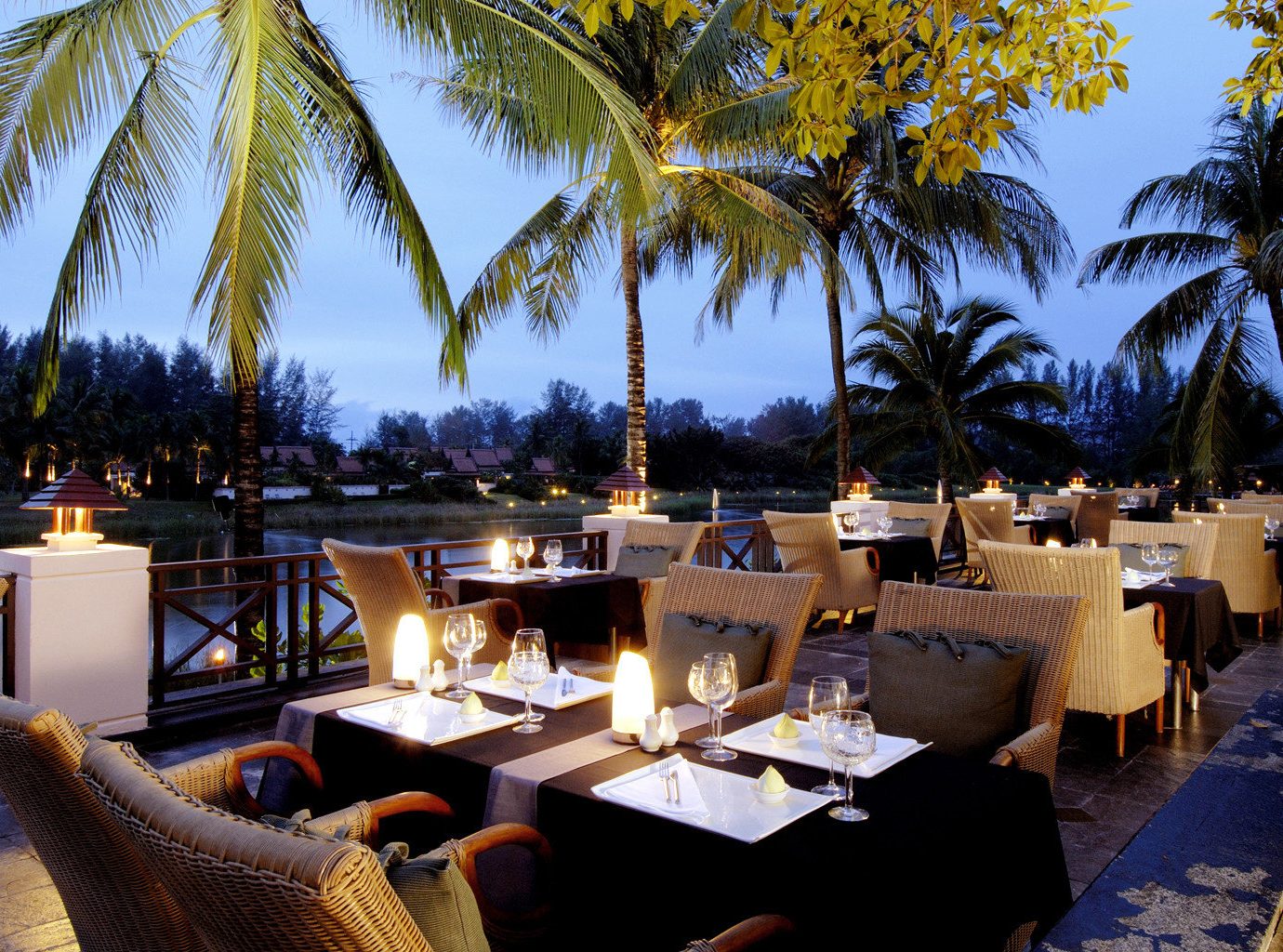 Beachfront Dining Drink Eat Honeymoon Hotels Luxury Romantic Wellness tree outdoor palm Resort restaurant estate meal