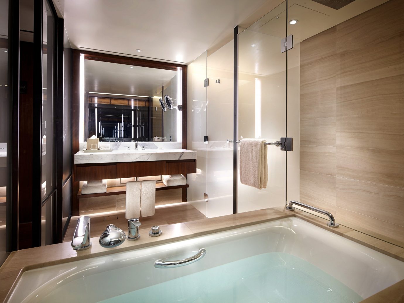 Hotels Luxury Travel indoor bathroom wall sink mirror vessel room interior design toilet counter plumbing fixture interior designer tub bathtub Bath