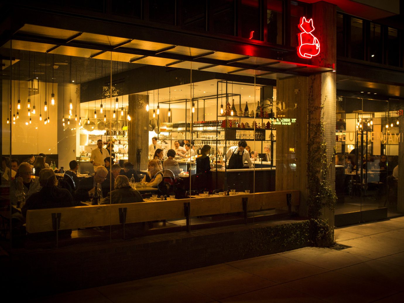 Food + Drink Travel Tips night lighting restaurant display window City window darkness