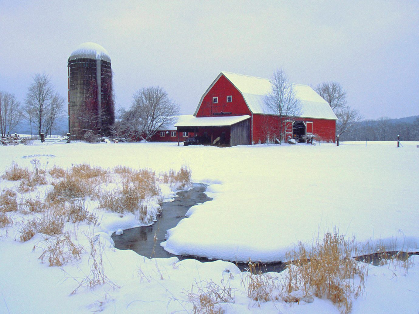 Weekend Getaways outdoor sky snow tree Winter water house freezing reflection daytime ice building barn