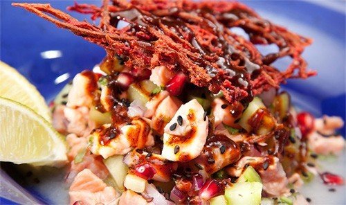 Food + Drink food dish cuisine salad produce meal Seafood vegetable asian food vegetarian food blue