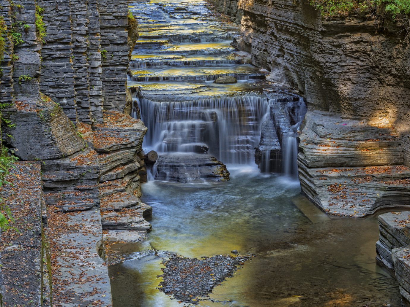 Trip Ideas Nature Waterfall water outdoor rock wall Ruins reflection water feature autumn ancient history terrain cliff stream geology stone
