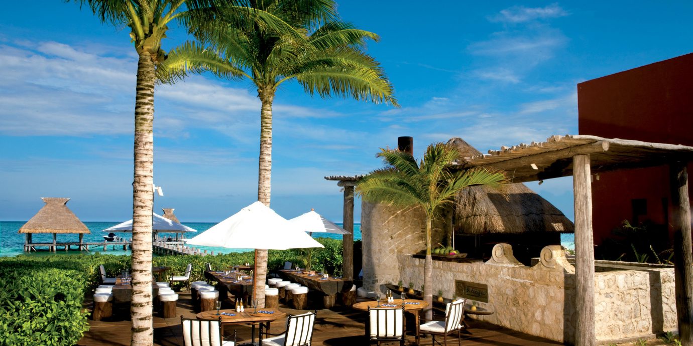 Beach Beachfront Deck Dining Hotels Lounge tree chair property Resort hacienda arecales wooden Villa caribbean plant