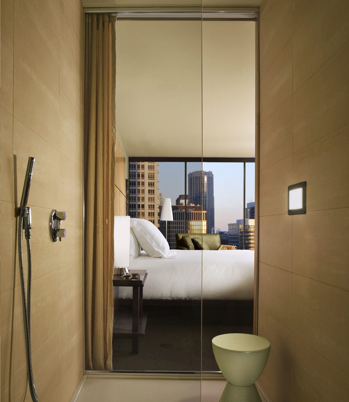 Bedroom City Hip Luxury Modern Scenic views Suite mirror bathroom house property home plumbing fixture living room