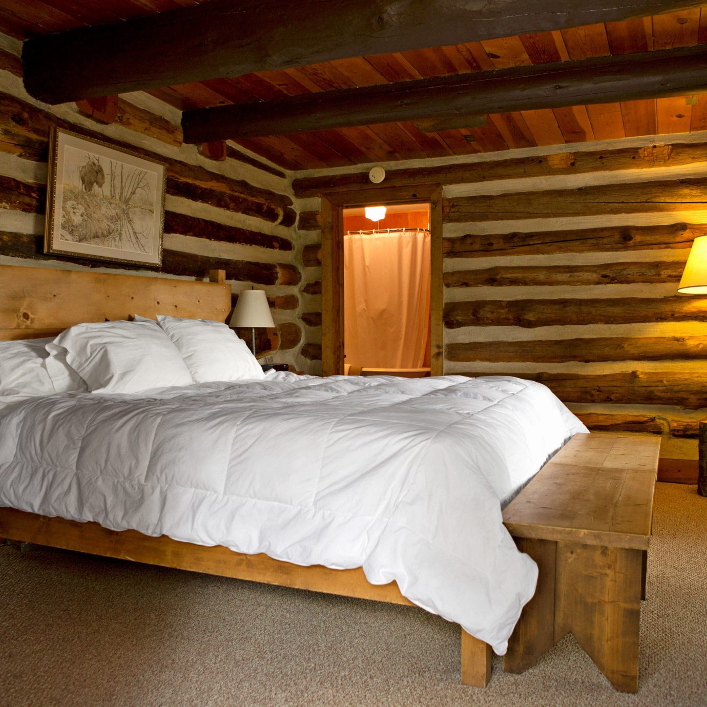 Bedroom Country Mountains Ranch Rustic property building house log cabin cottage farmhouse night