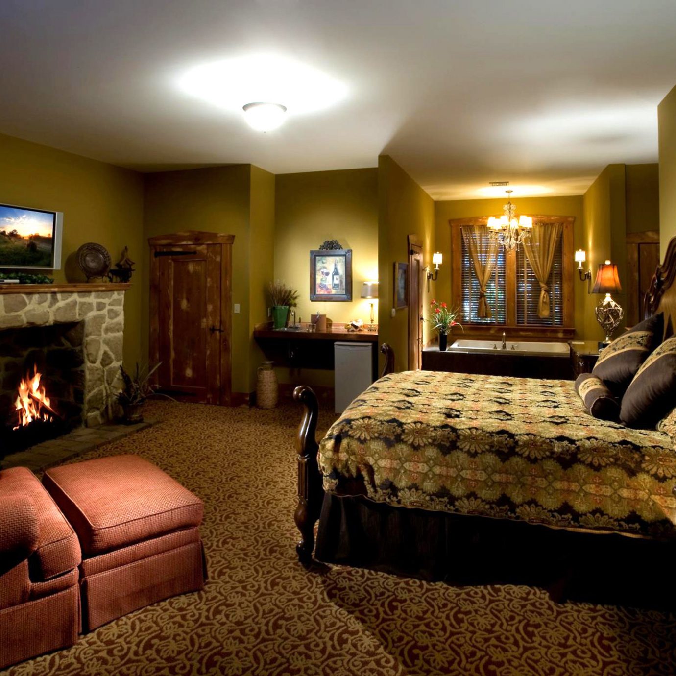 Bedroom Elegant Fireplace Inn Lounge Rustic sofa property Suite home living room mansion cottage lamp flat