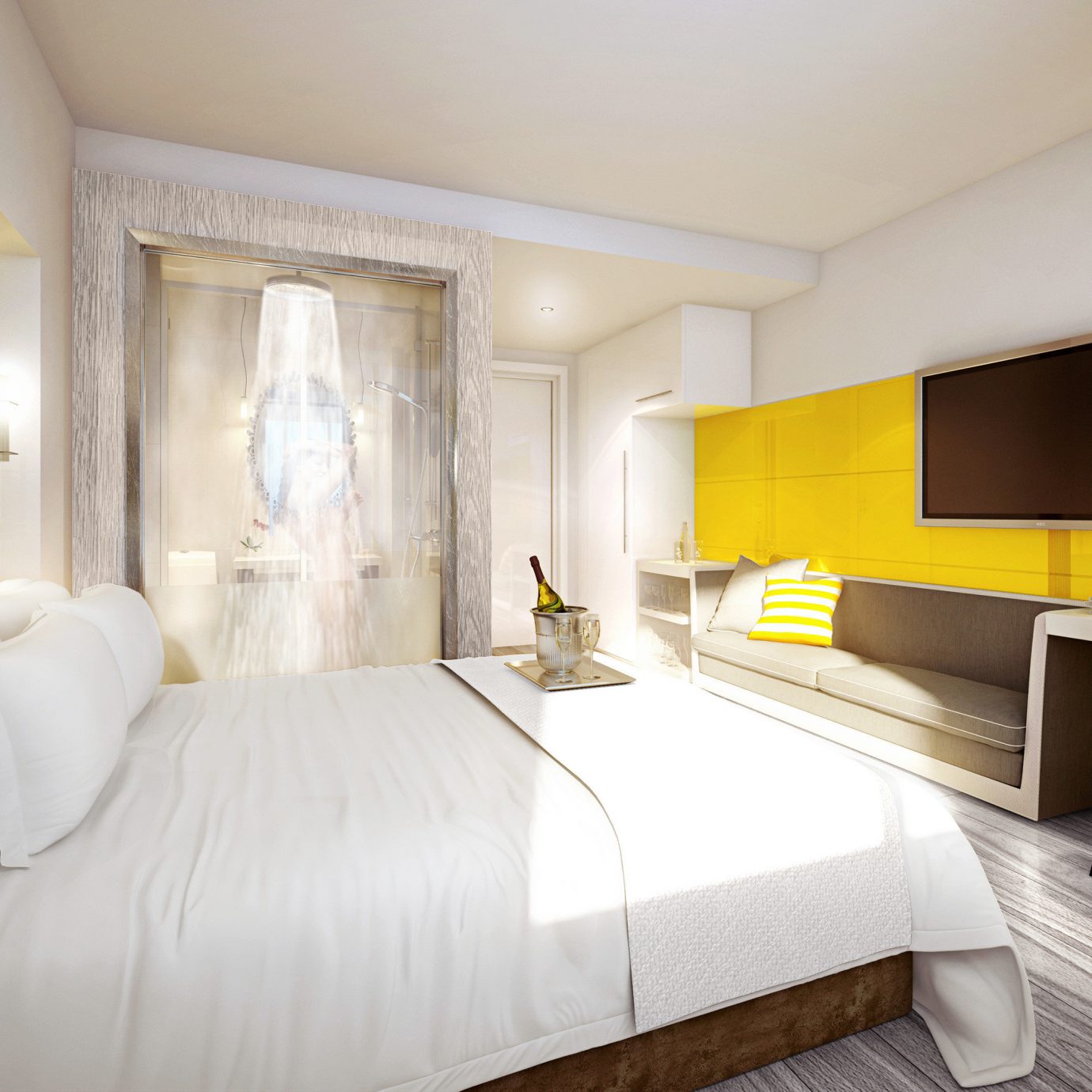 Bedroom Hip Luxury Modern Suite yellow property living room home condominium Villa cottage