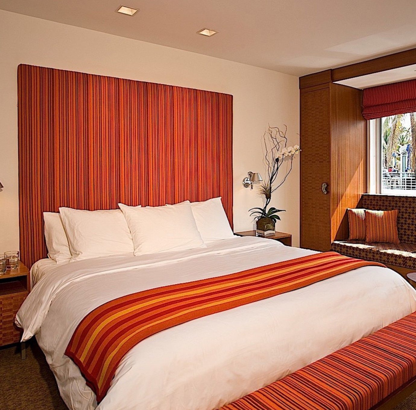 red sofa Bedroom property Suite curtain cottage bed sheet orange