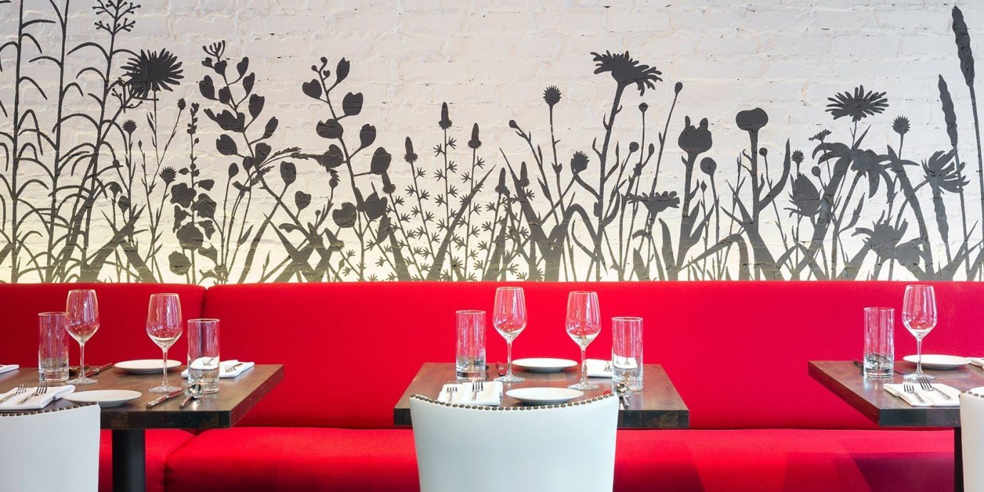 Food + Drink red wall restaurant Design interior design modern art table