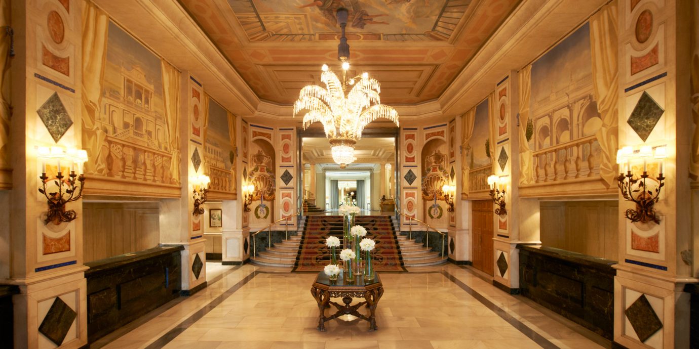 Elegant Historic Hotels Lobby Lounge Madrid Spain building palace mansion ancient history tourist attraction chapel place of worship hall fancy