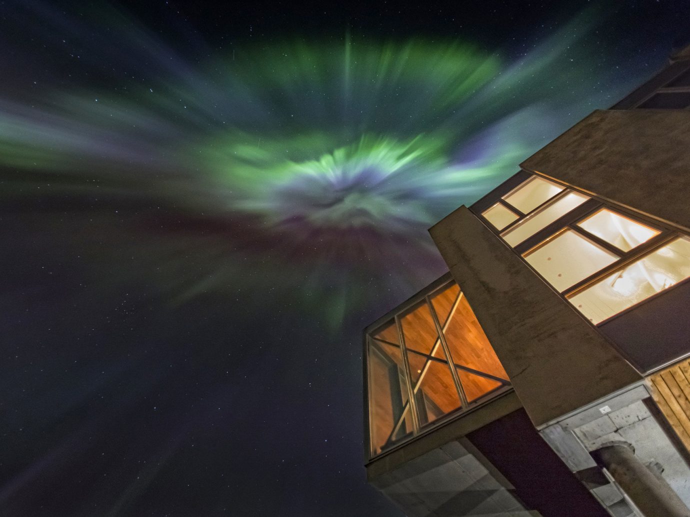 Architecture Boutique building calm contemporary Exterior Hotels isolation lights Luxury majestic Modern Nature Night Sky northern lights Outdoors remote serene sky Style + Design view color atmosphere light night atmosphere of earth darkness reflection screenshot aurora space star outer space sunlight
