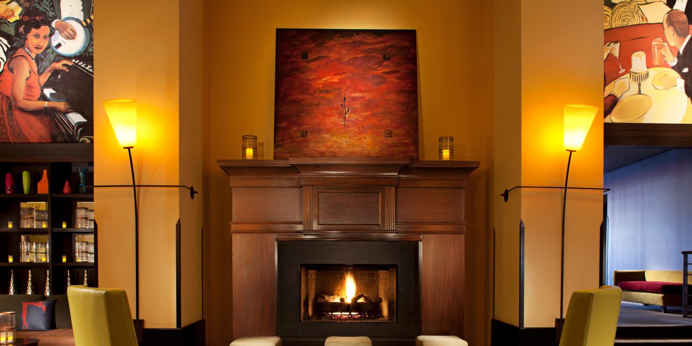 Fireplace Historic Lobby Lounge Modern hearth lighting living room