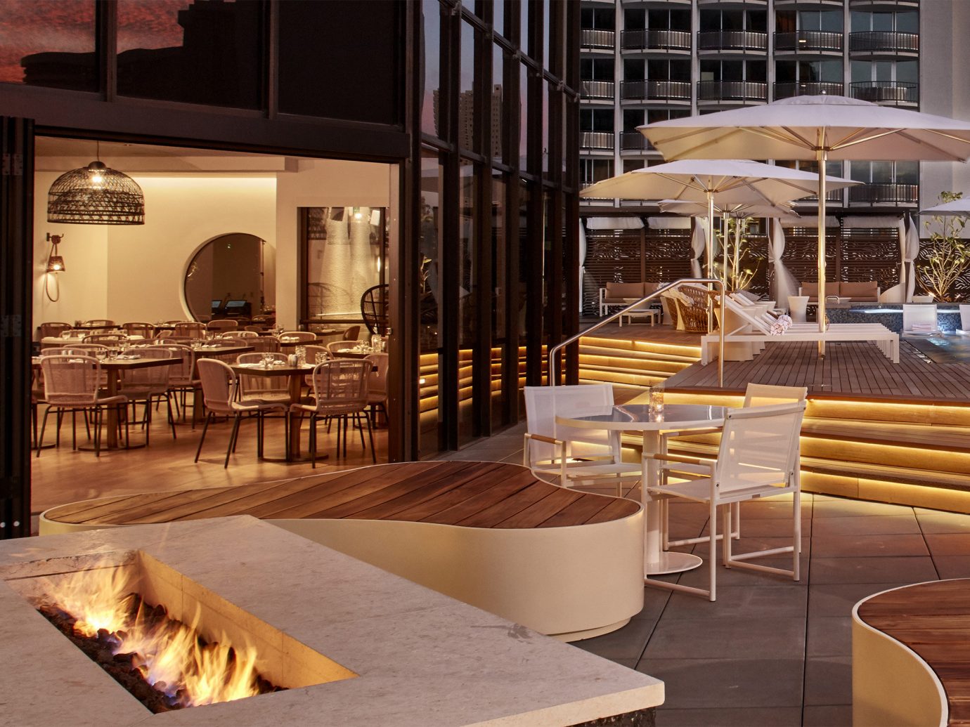 Boutique Hotels interior design wood furniture Lobby restaurant table estate