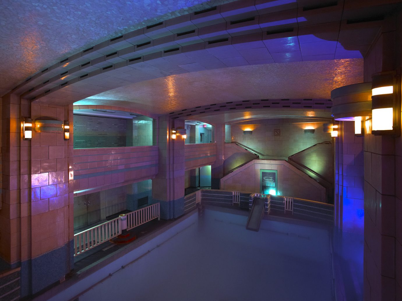 Hotels building ceiling light night lighting swimming pool interior design platform subway