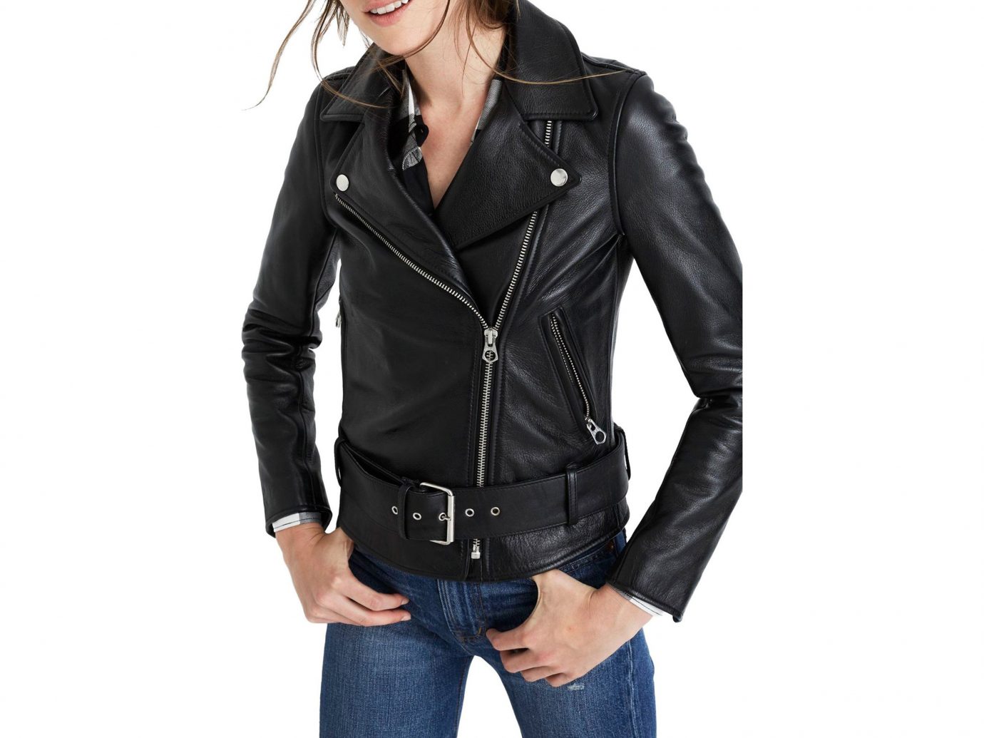 Style + Design person woman jacket clothing leather wearing leather jacket posing suit outerwear textile sleeve coat collar material lady dressed beautiful