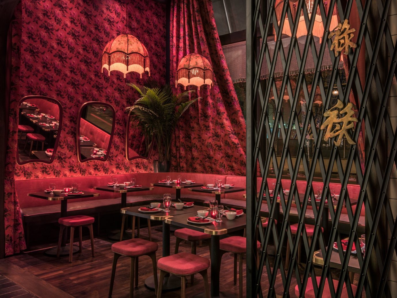 Food + Drink indoor restaurant red Bar interior design