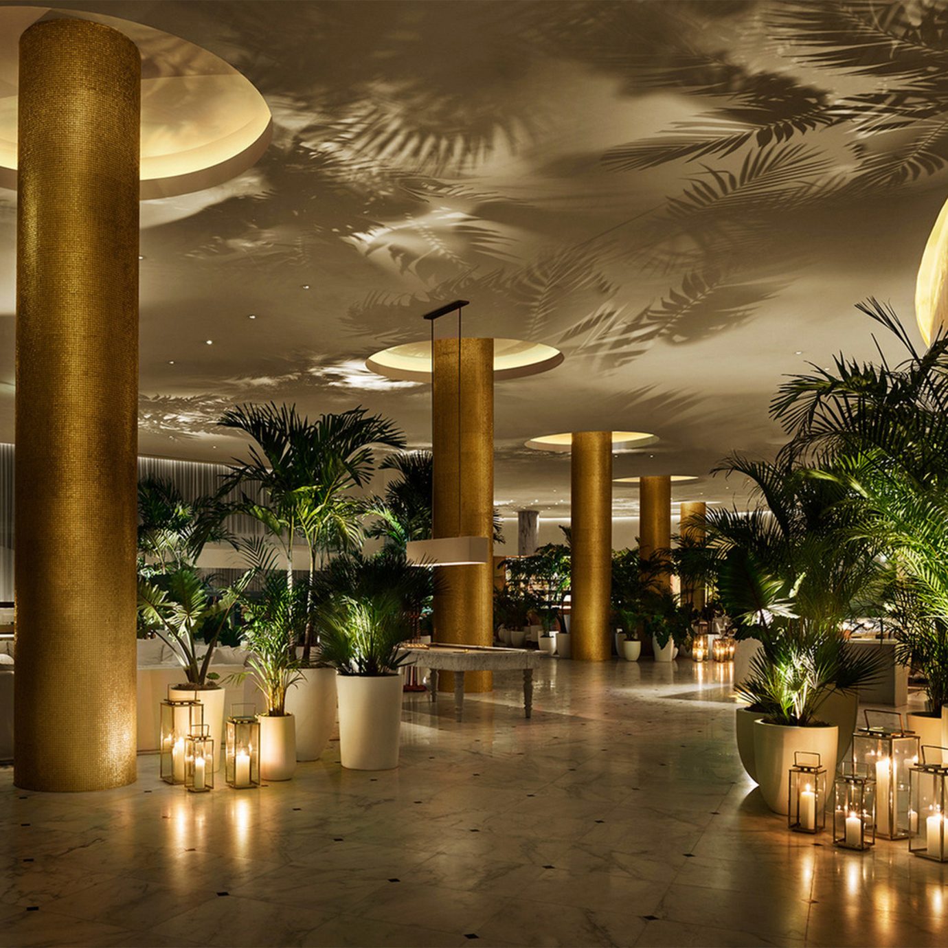 Lobby night lighting restaurant arecales evening Resort landscape lighting