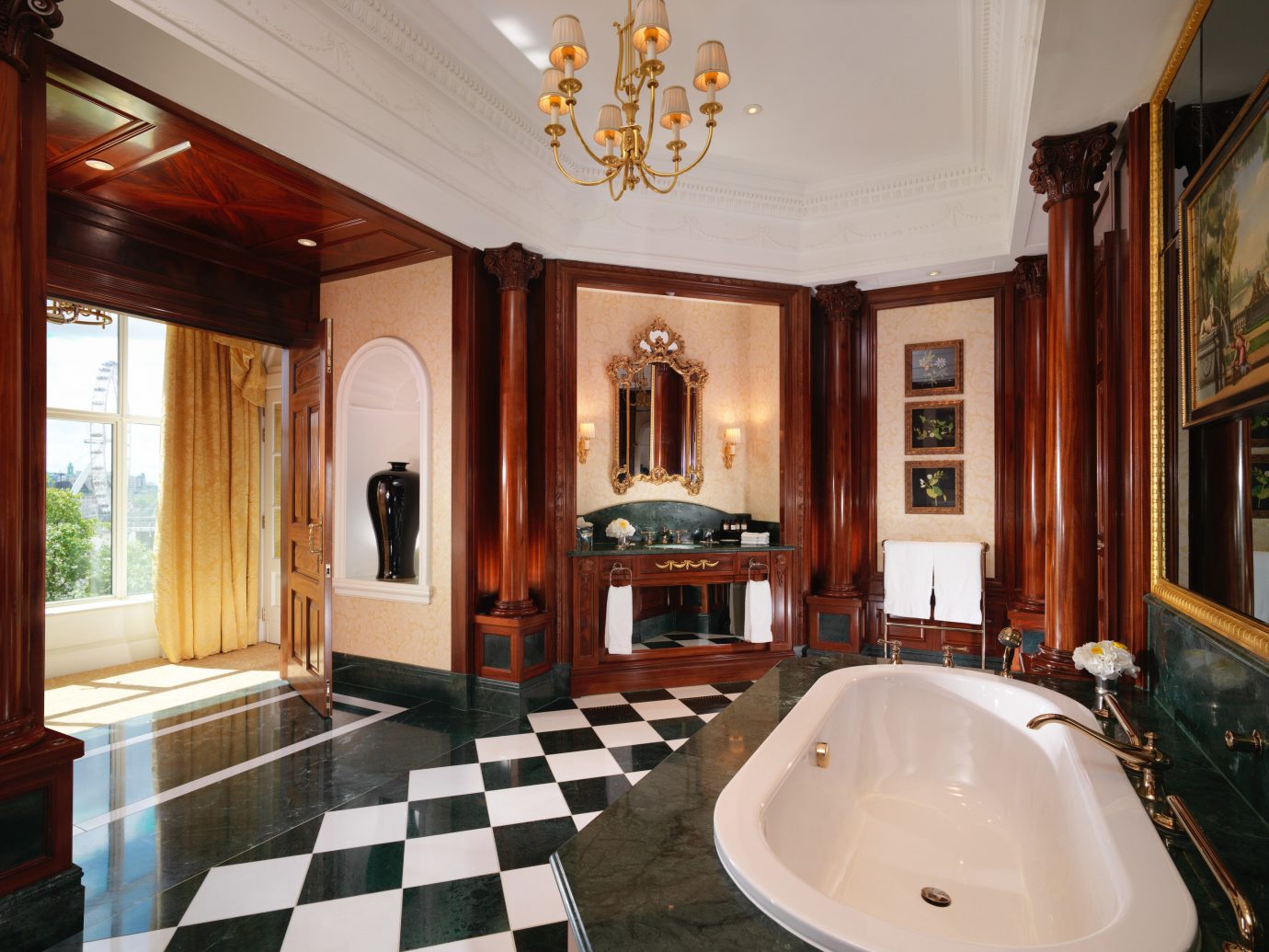 Hotels London Luxury Travel indoor bathroom window room property ceiling estate interior design sink real estate Suite flooring tub tile bathtub Bath tiled