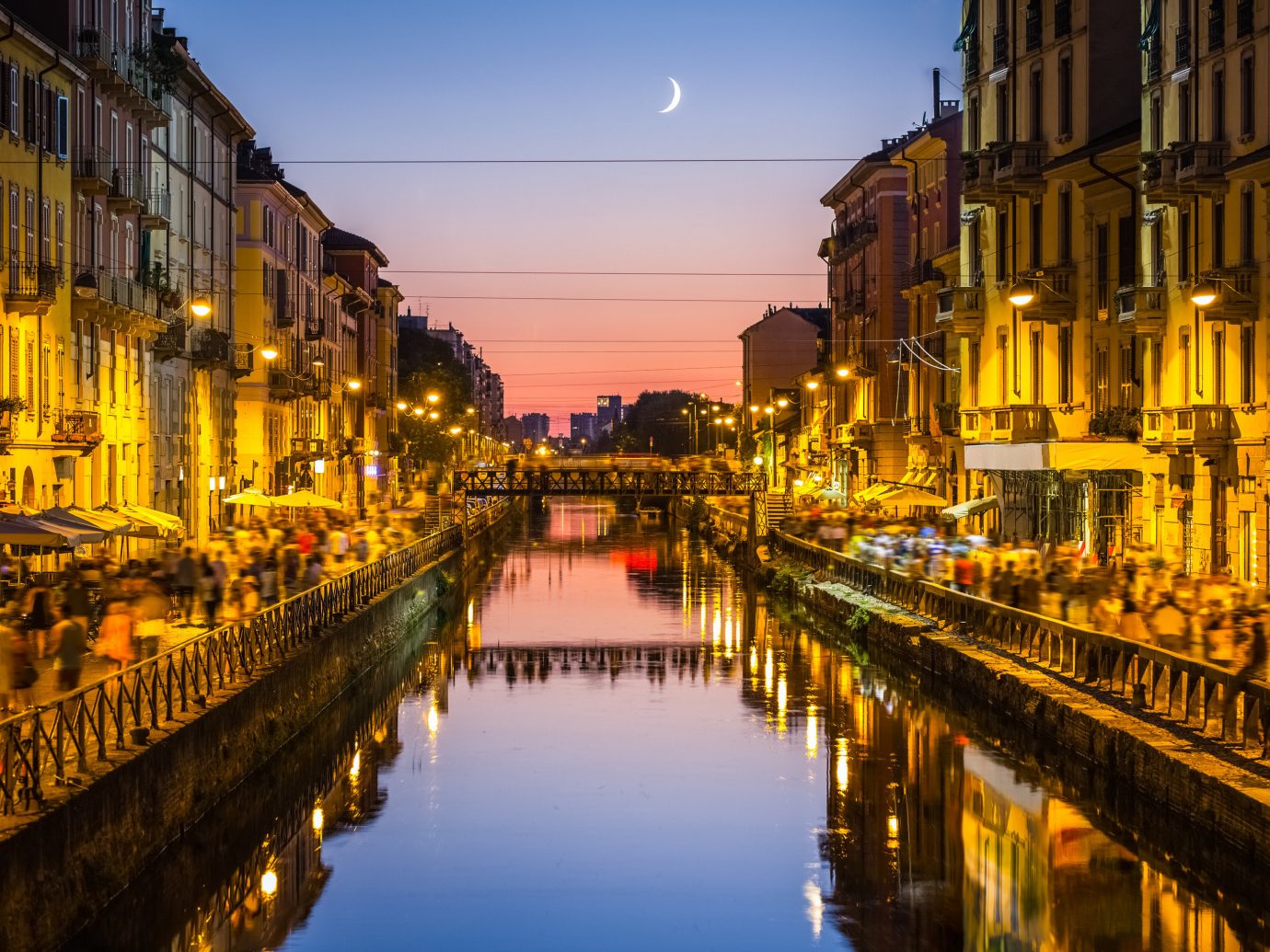 Arts + Culture Italy Milan Trip Ideas waterway reflection Canal body of water City water landmark night Town urban area cityscape sky evening metropolis street tourist attraction channel River