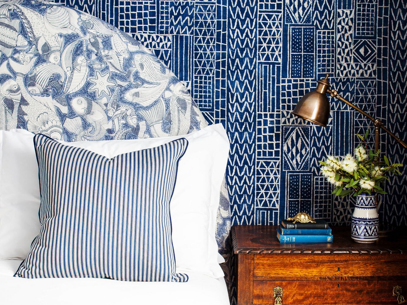 Style + Design indoor blue bed room furniture textile bed sheet interior design Design material pattern