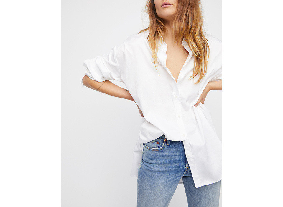 Style + Design person clothing white sleeve shoulder neck standing posing joint blouse fashion model button shirt top collar trouser