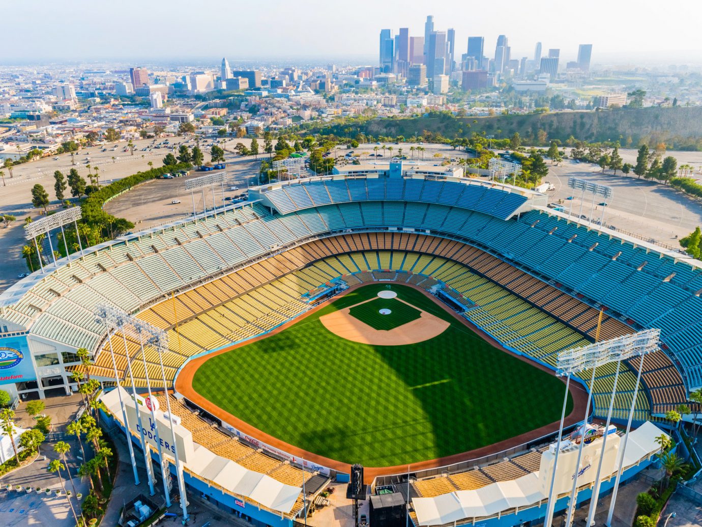 Offbeat sky structure outdoor geographical feature baseball park stadium building bird's eye view sport venue soccer specific stadium baseball field aerial photography City arena colorful