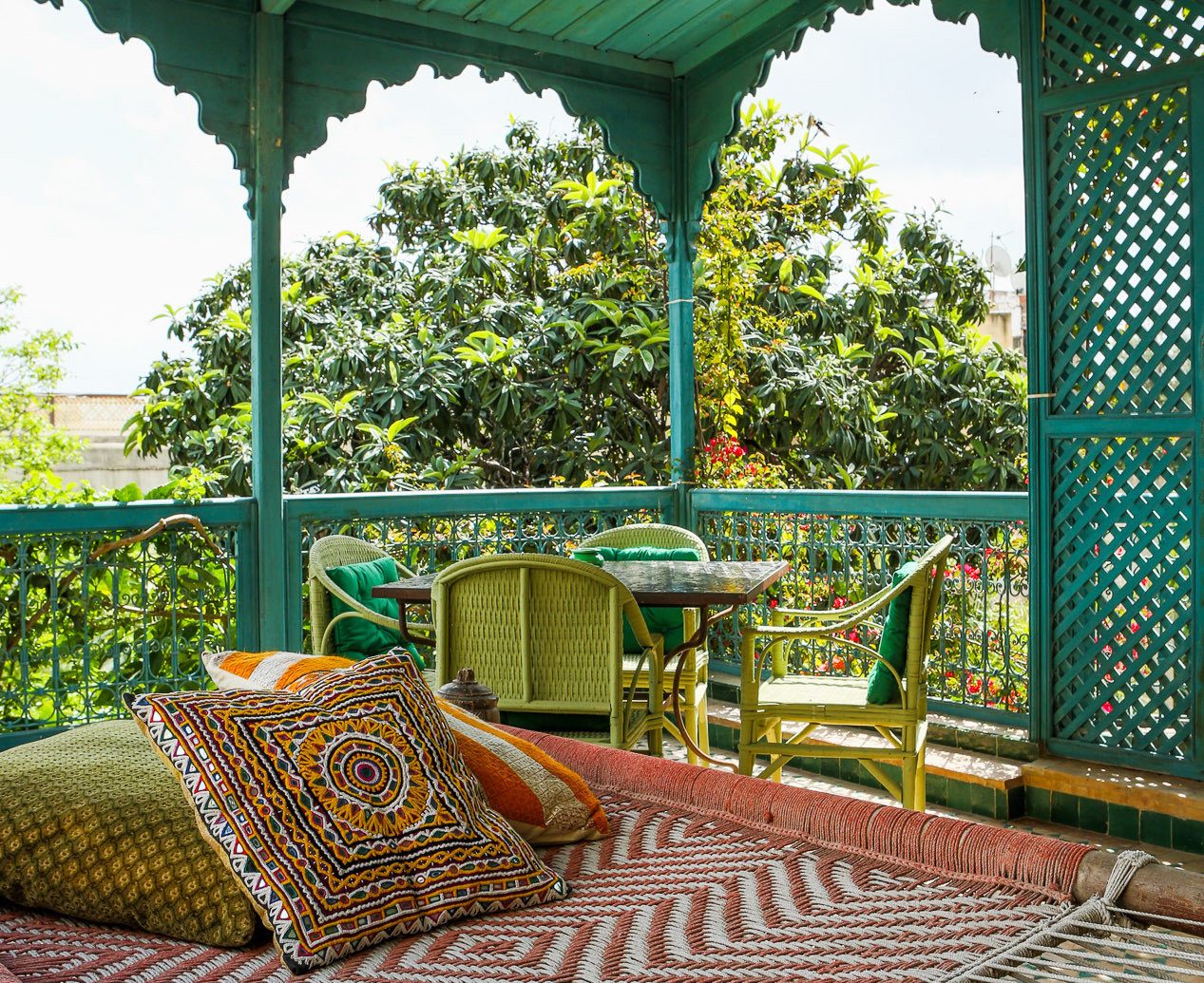 Hotels estate backyard outdoor structure walkway pergola Garden Courtyard porch furniture colorful