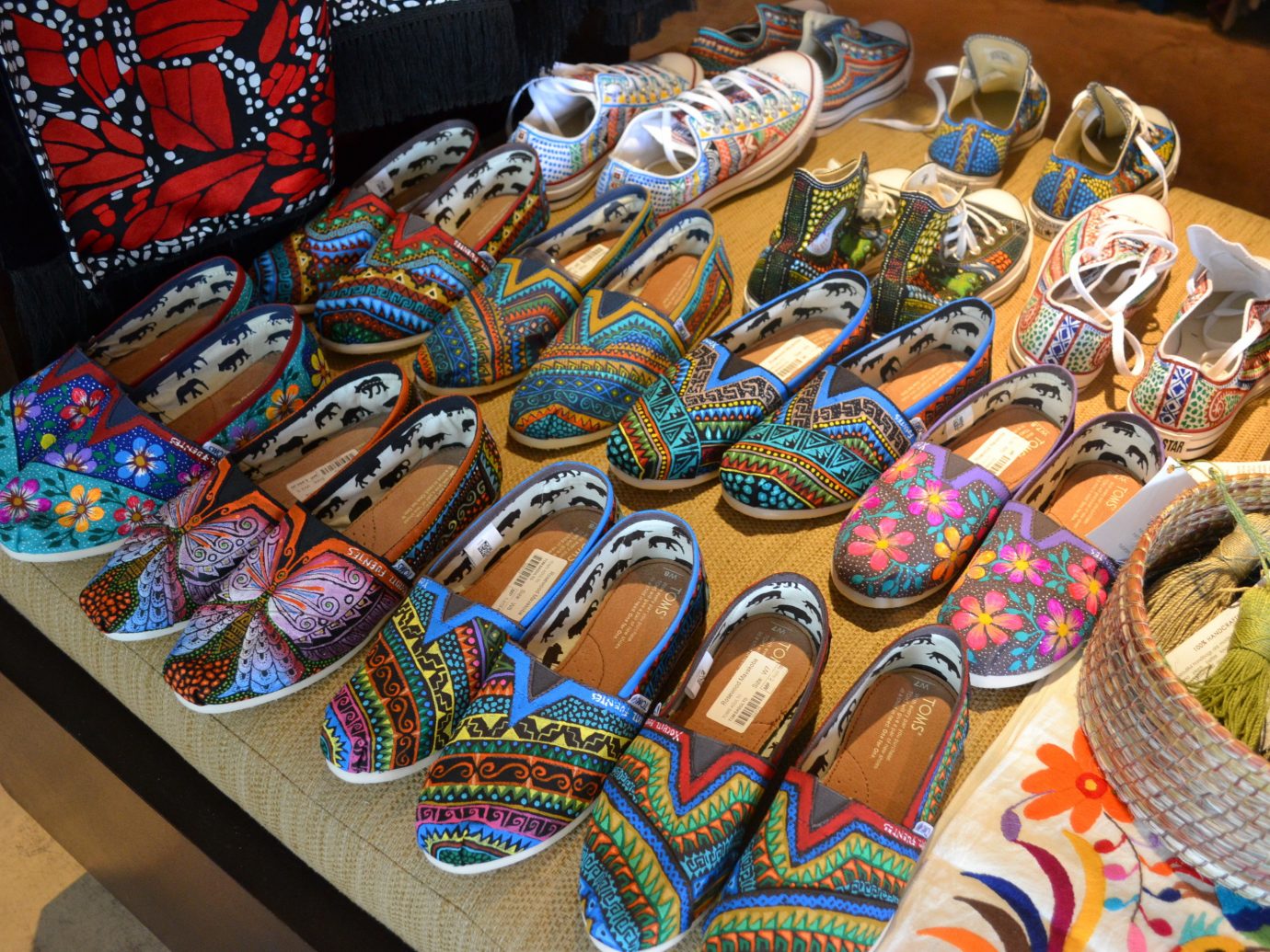 Hotels footwear indoor public space shoe market food art bazaar colorful decorated