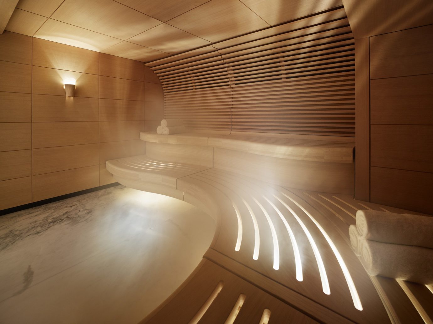 ambient lighting chic clean Health + Wellness Hotels Luxury marble private relaxation sauna Spa Spa Retreats steam room warm indoor ceiling room light floor swimming pool interior design lighting auditorium