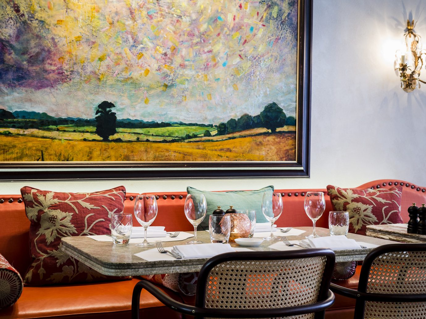 Dining Room and art at Daphne's Restaurant in Chelsea, London