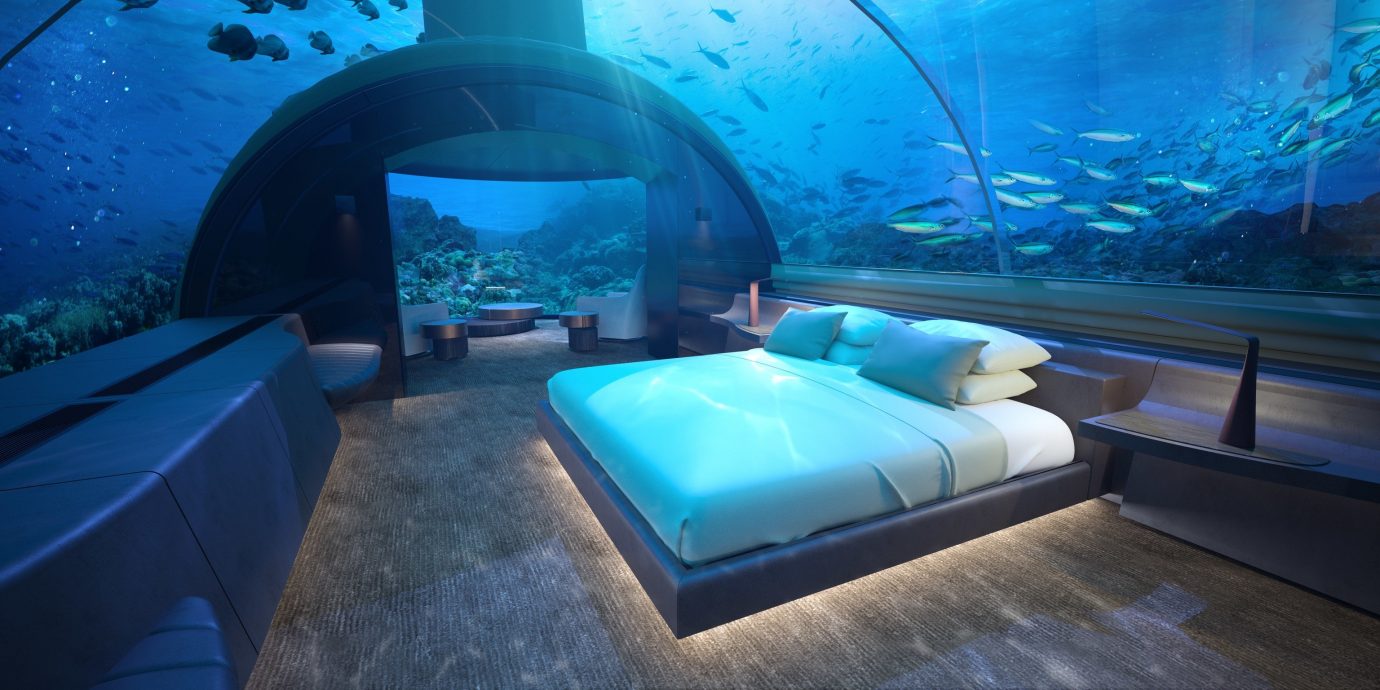 asia Beach Hotels Islands Maldives News blue underwater marine biology aquarium interior design