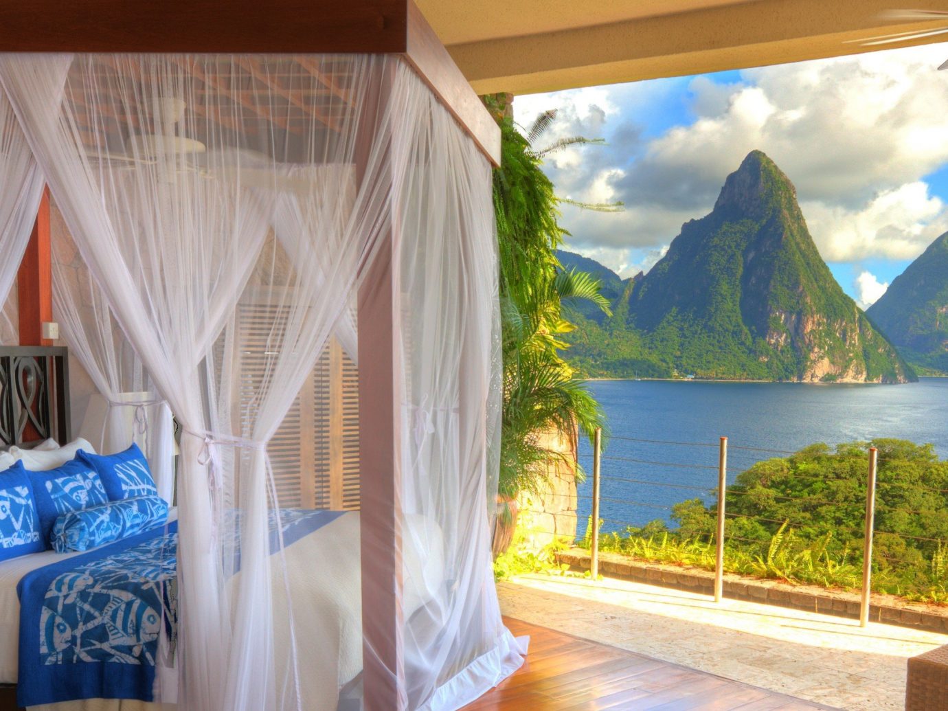 Bedroom with a view at Jade Mountain Resort, St. Lucia, Caribbean