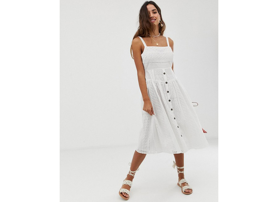 Asos Broderie Midi Sundress with Button Front
