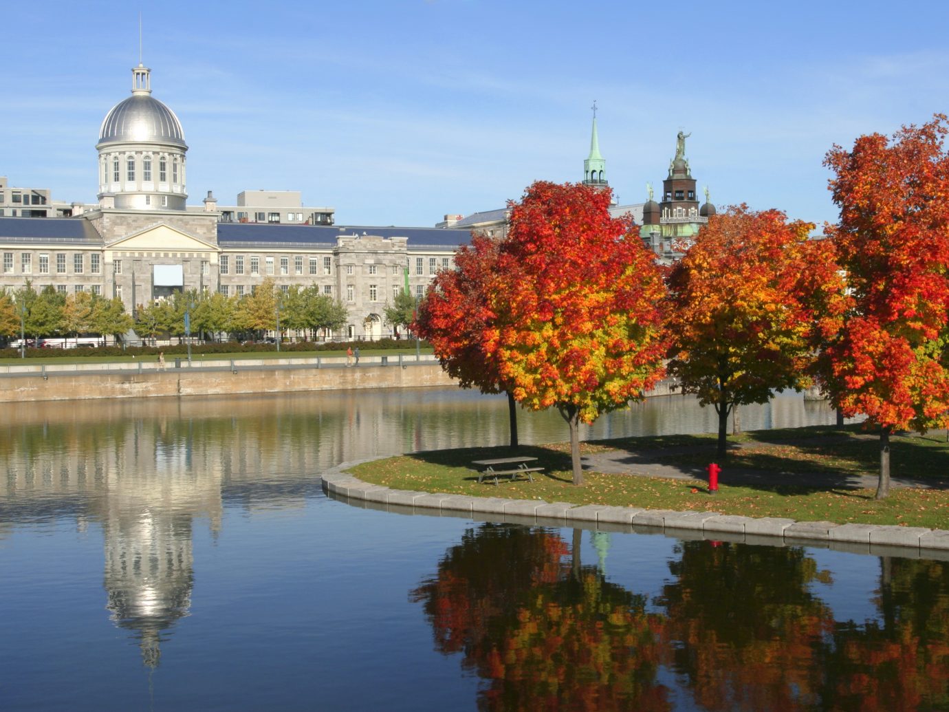 Old Montreal, Bonsecours Market relections in autumn, Quebec, Canada