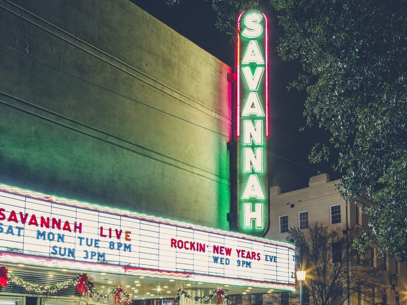 Savannah Theatre in the night after live show.